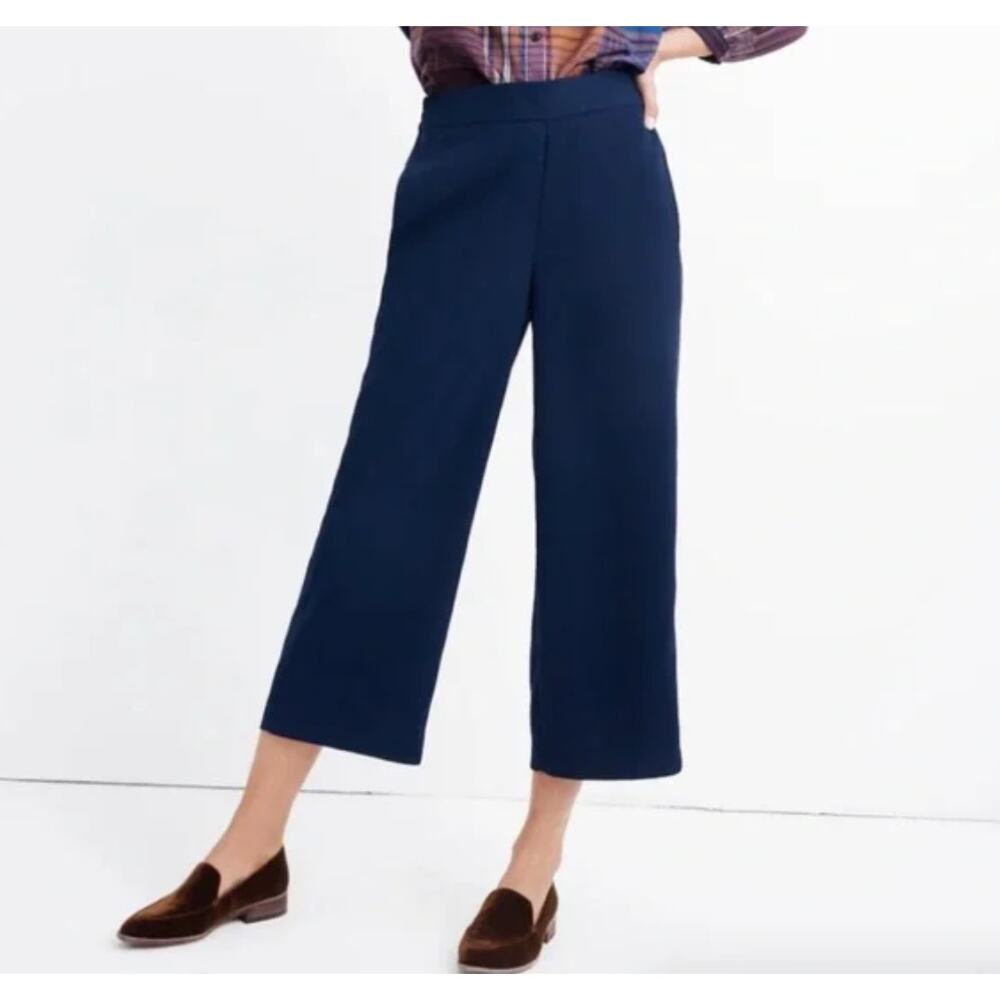 Madewell Women's Huston Pull-On Crop Pants Wide Leg Navy Blue Large‎